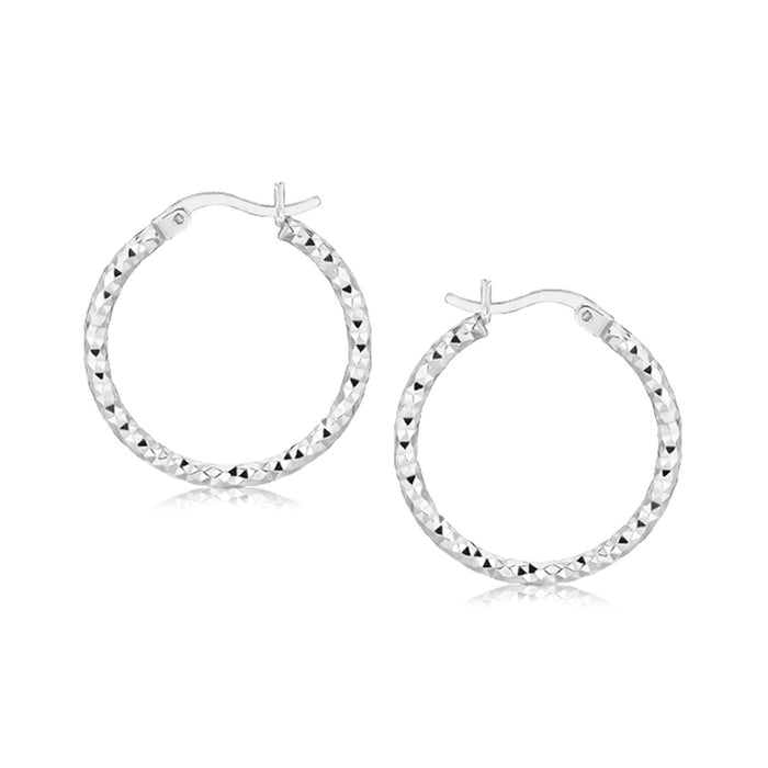 Sterling Silver Rhodium Plated Weave Like Hoop Style Earrings by Avera Group