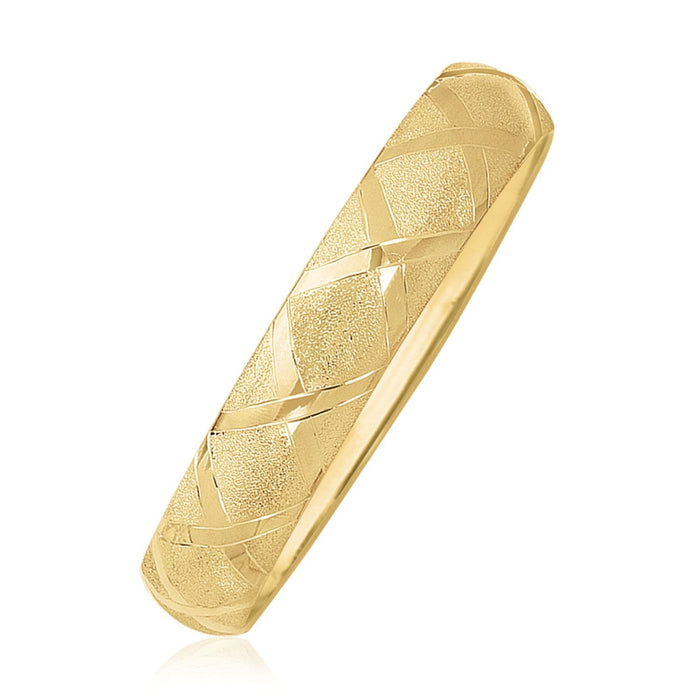 10k Yellow Gold Dual-Textured Diamond Pattern Bangle (12.00 mm) by Avera Group