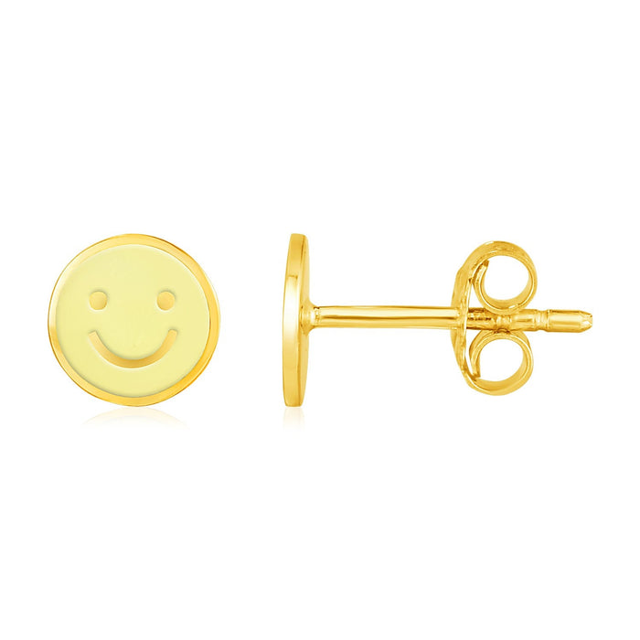 14k Yellow Gold and Enamel Yellow Smiley Face Stud Earrings by Avera Group