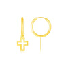 14K Yellow Gold Hoop Polished Earrings with Crosses