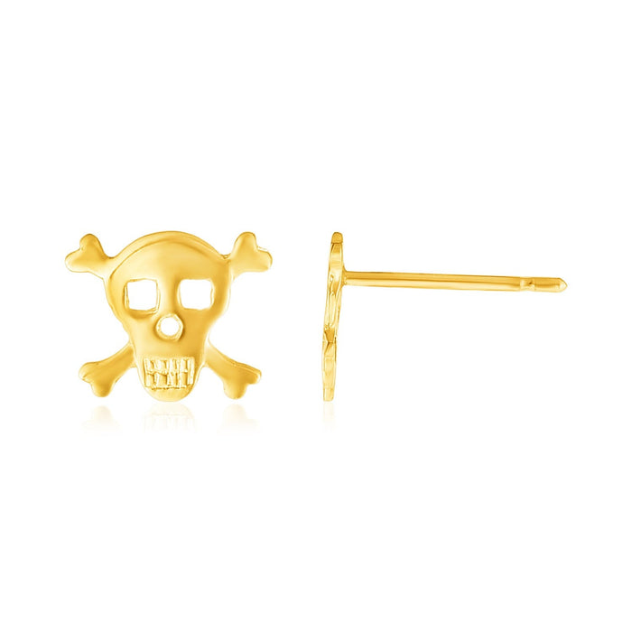 14K Yellow Gold Skull and Crossbones Post Earrings by Avera Group