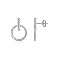14k White Gold Textured Circle and Bar Post Earrings by Bids.com
