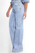 Iridescent High-Rise Rhinestone Wide Leg Jeans by The House of Stylez