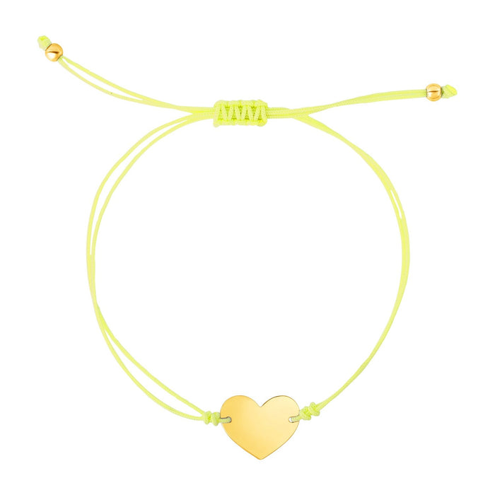9 1/4 inch Yellow Cord Adjustable Bracelet with 14k yellow Gold Heart by Avera Group