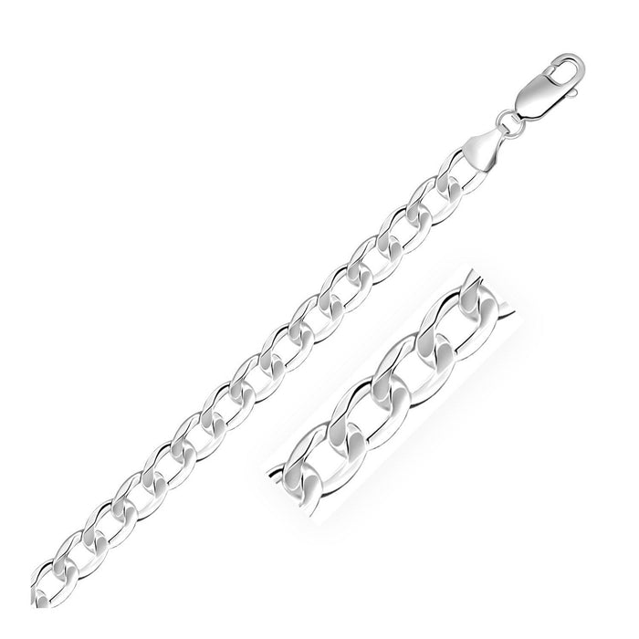 Rhodium Plated 7.9mm Sterling Silver Curb Style Bracelet by Avera Group