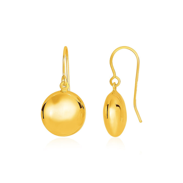 14k Yellow Gold Puffed Circle Shape Drop Earrings by Avera Group