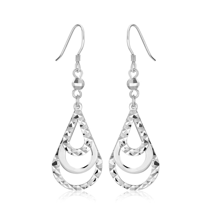 Sterling Silver Textured Graduated Open Teardrop Dangling Style Earrings by Avera Group