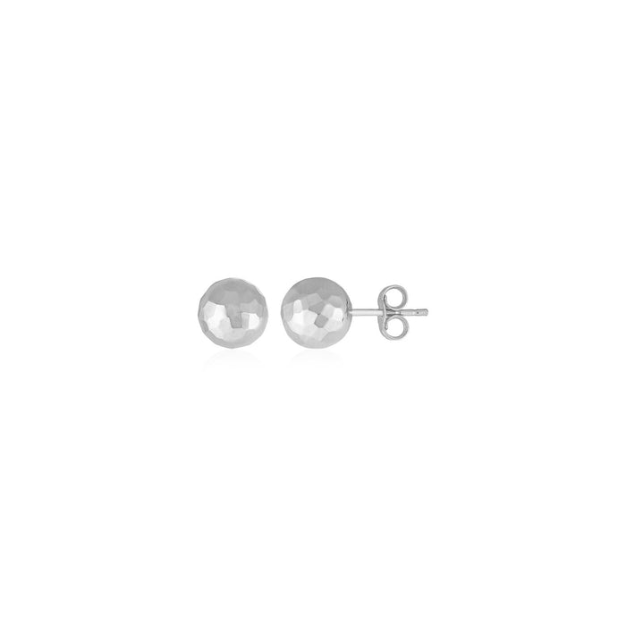 14 k White Gold Ball Earrings with Faceted Texture by Avera Group