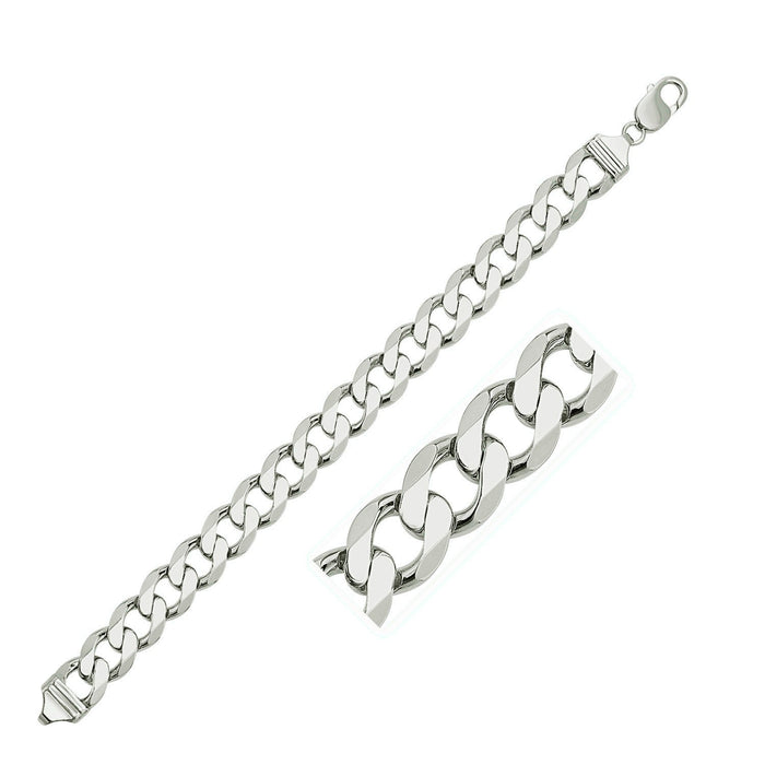 Rhodium Plated Sterling Silver Curb Style Bracelet (11.60 mm) by Avera Group