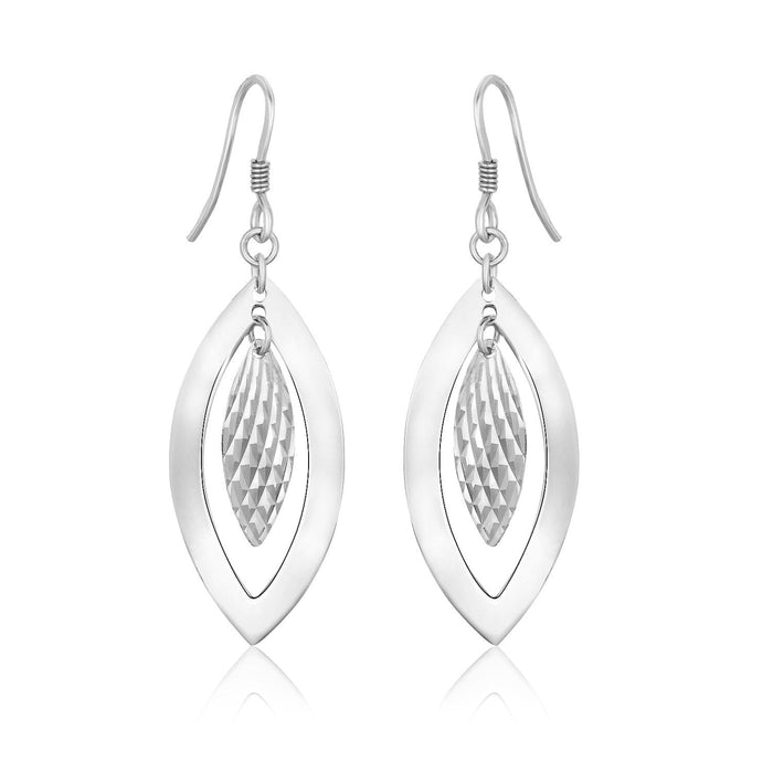 Sterling Silver Dangling Earrings with Dual Open and Textured Marquis Shapes by Avera Group