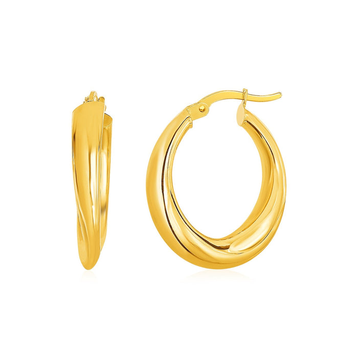 14k Yellow Gold Oval Hoop Earrings by Avera Group