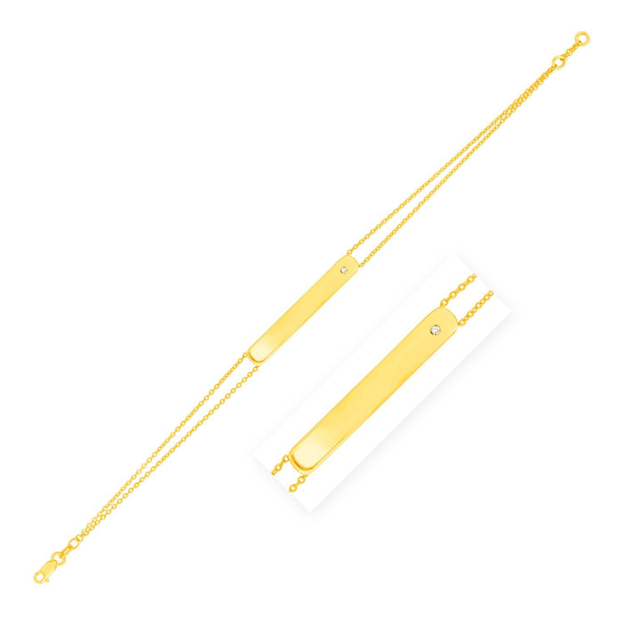 14K Yellow Gold Engravable Bar Bracelet with Diamond by Avera Group