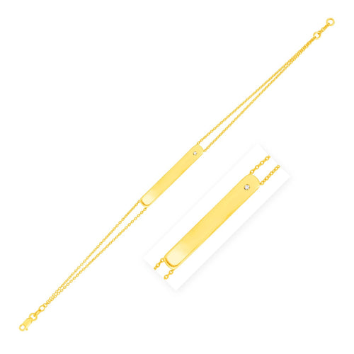 14K Yellow Gold Engravable Bar Bracelet with Diamond (1.10 mm) by Avera Group