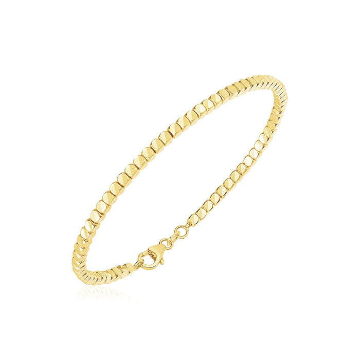 14k Yellow Gold High Polish Bead Cuff Bangle by Avera Group