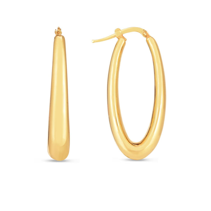 14k Yellow Gold Elongated Oval Hoops by Avera Group