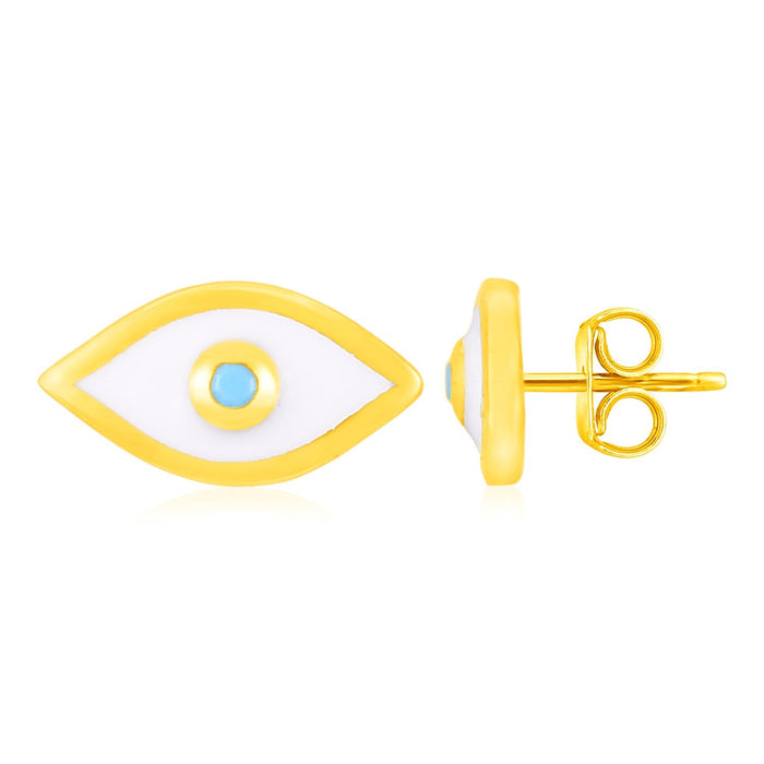 14K Yellow Gold Evil Eye Earrings with Enamel by Avera Group