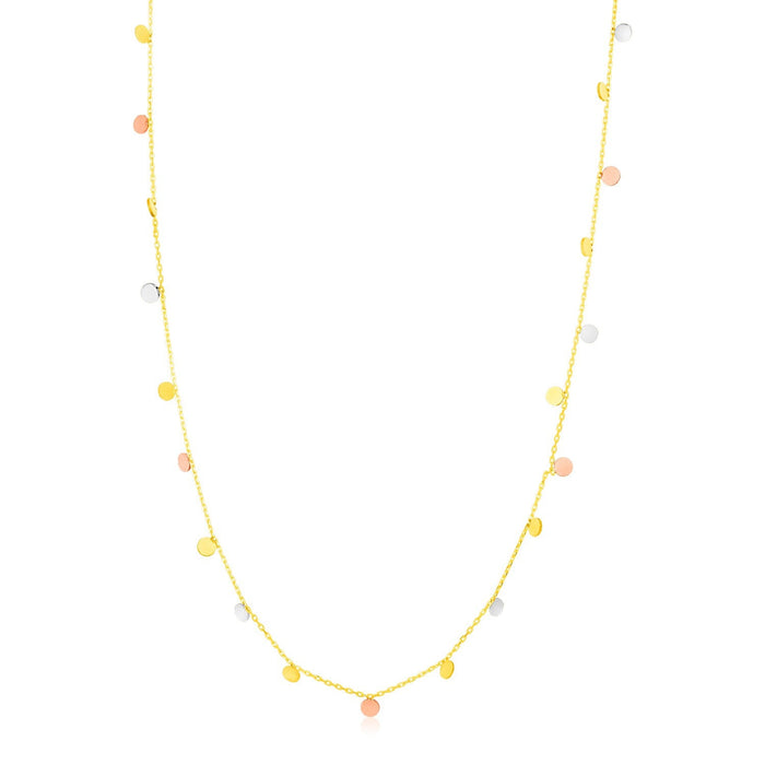 14K Tri Color Necklace with Dangling Circles by Avera Group