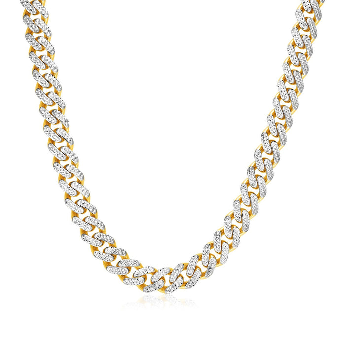 14k Two Tone Gold Miami Cuban Chain Necklace with White Pave by Avera Group
