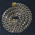 14k Two Tone Gold Miami Cuban Chain Necklace with White Pave by Avera Group