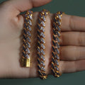 14k Two Tone Gold Miami Cuban Chain Necklace with White Pave by Avera Group