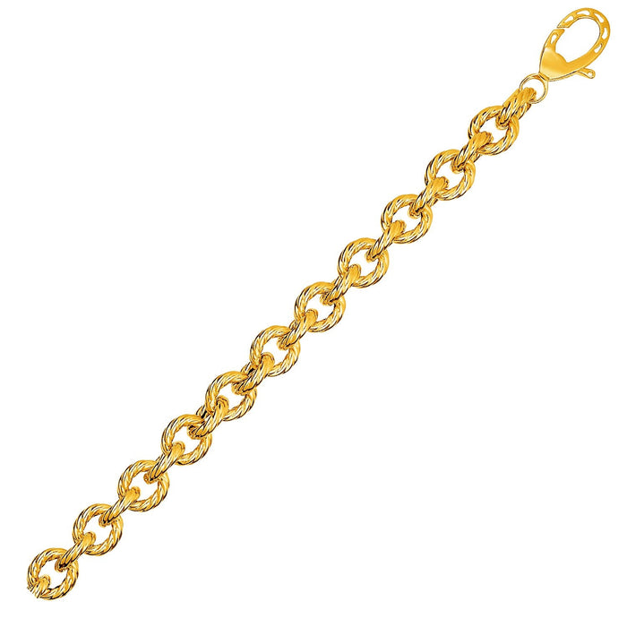 Textured Oval Link Bracelet in 14k Yellow Gold (8.70 mm) by Avera Group