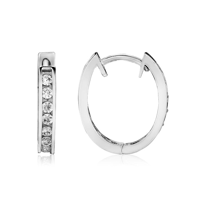 Sterling Silver Oval Hoop Earrings with Cubic Zirconias by Avera Group
