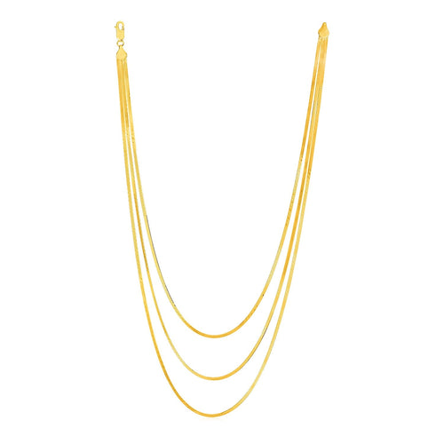 14k Yellow Gold Three Strand Herringbone Chain Necklace by Avera Group
