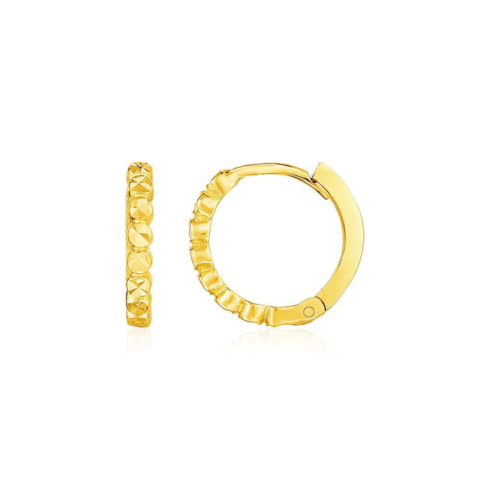 14k Yellow Gold Petite Textured Round Hoop Earrings by Avera Group
