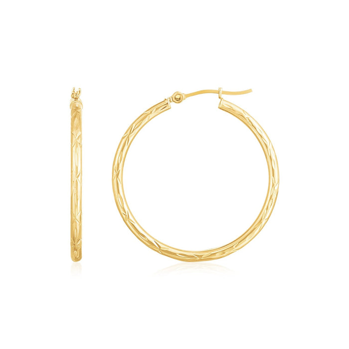 14K Yellow Gold Diamond Cut Hoop Earrings(2x30mm) by Avera Group
