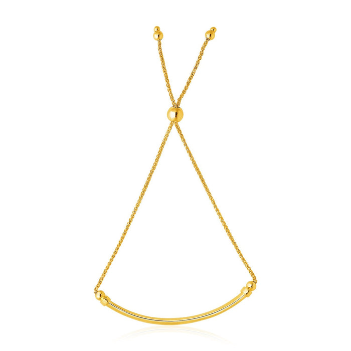 14k Yellow Gold Smooth Curved Bar and Lariat Style Bracelet (1.00 mm) by Avera Group