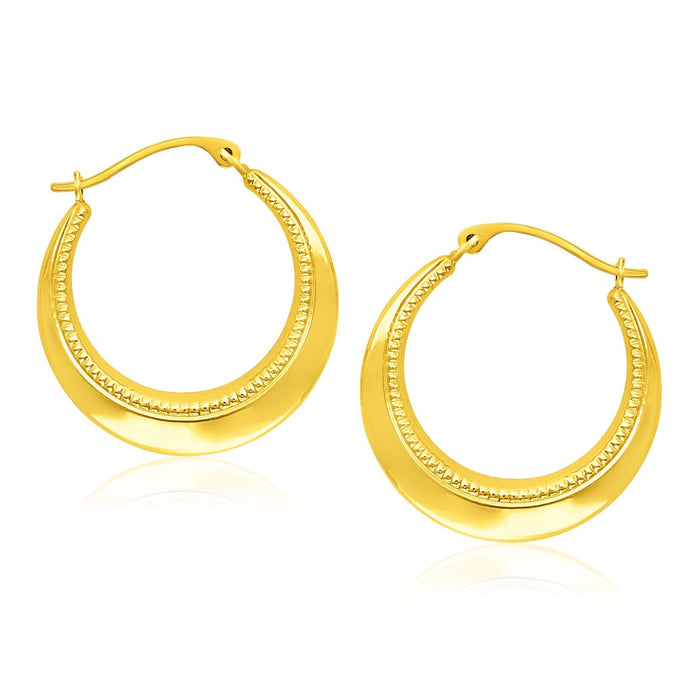 14k Yellow Gold Round Rope Texture Hoop Earrings by Avera Group