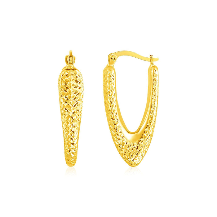 14k Yellow Gold V Shaped Puffed Hoop Earrings by Avera Group