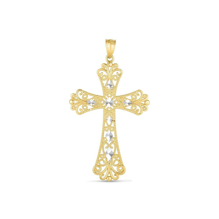14k Two Tone Gold High Polish Diamond Cut Cross Pendant by Avera Group