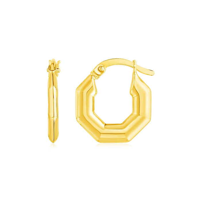 14k Yellow Gold Octagon Hoop Earrings by Avera Group