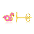 14k Yellow Gold Enameled Flamingo Childrens Earrings by Avera Group