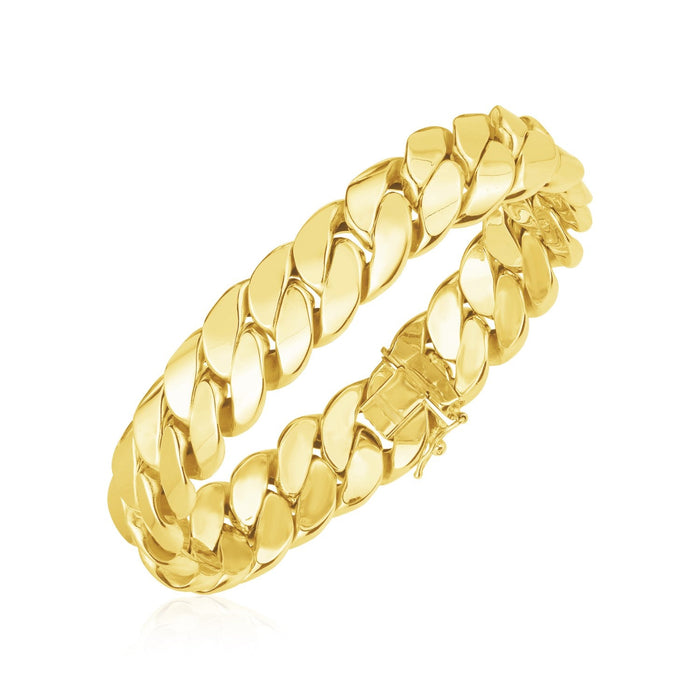 14k Yellow Gold High Polish LA Cubana Link Bracelet (14.00 mm) by Avera Group