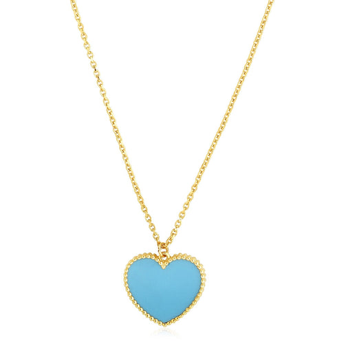 14k Yellow Gold High Polish Heart Turquoise Paste Necklace by Avera Group