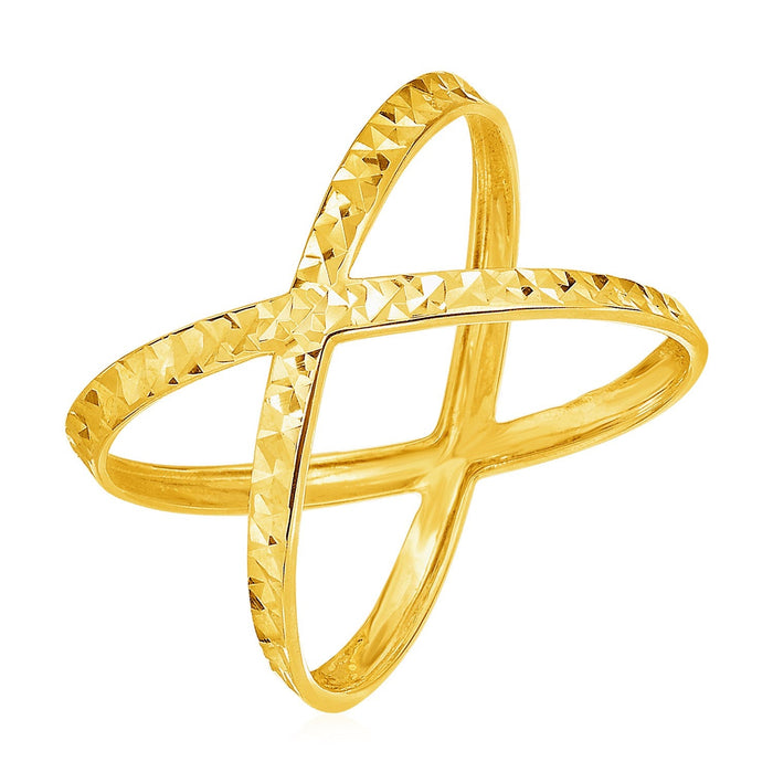 14k Yellow Gold Textured X Profile Ring by Avera Group