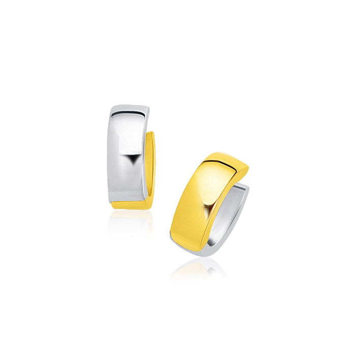 14k Two-Tone Gold Snuggable Style Earrings by Avera Group