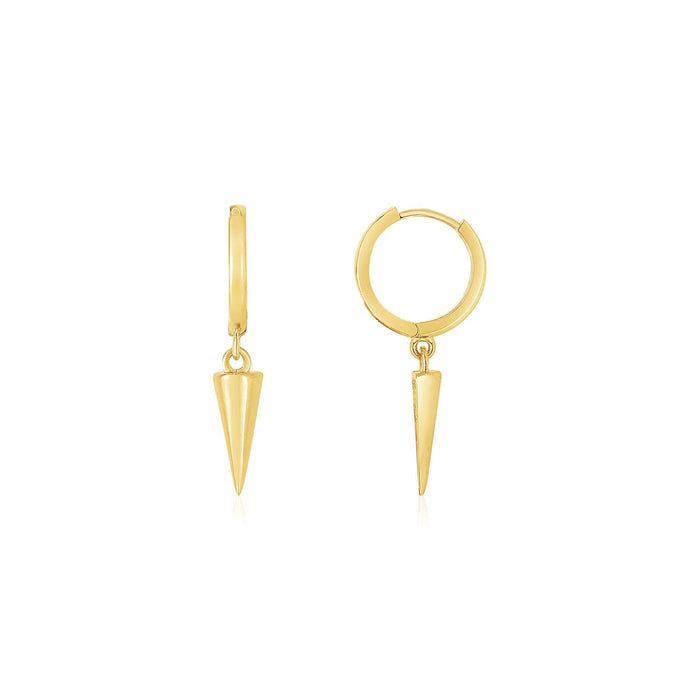 14K Yellow Gold Dangling Spike Drop Hoop Earrings by Avera Group