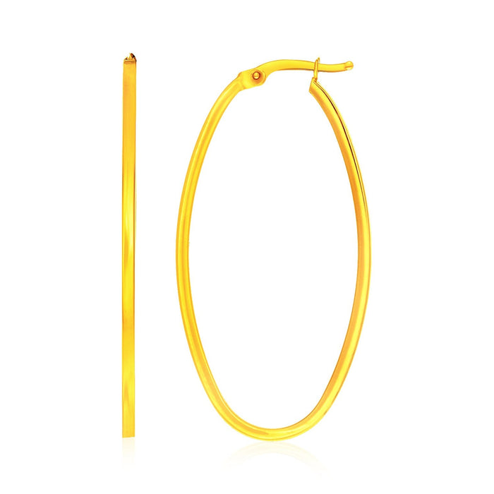 14k Yellow Gold Slim Oval Shape Hoop Earrings by Avera Group