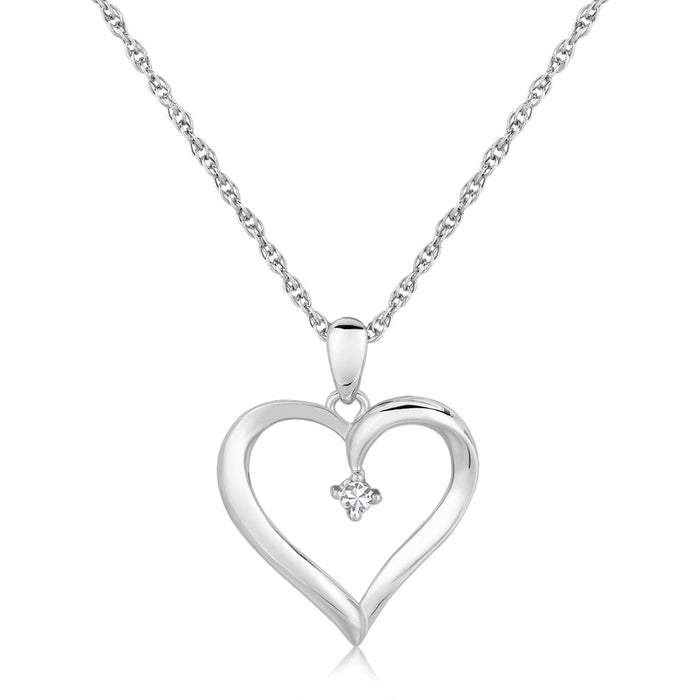 Sterling Silver Diamond Embellished Open Heart Pendant (.03 cttw) by Avera Group