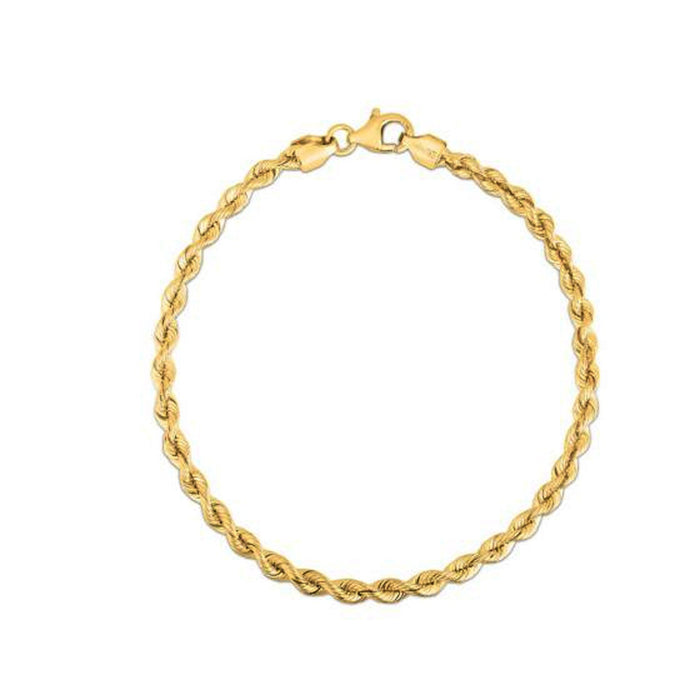 Silk Rope Chain Bracelet in 14k Yellow Gold (3.00 mm) by Avera Group