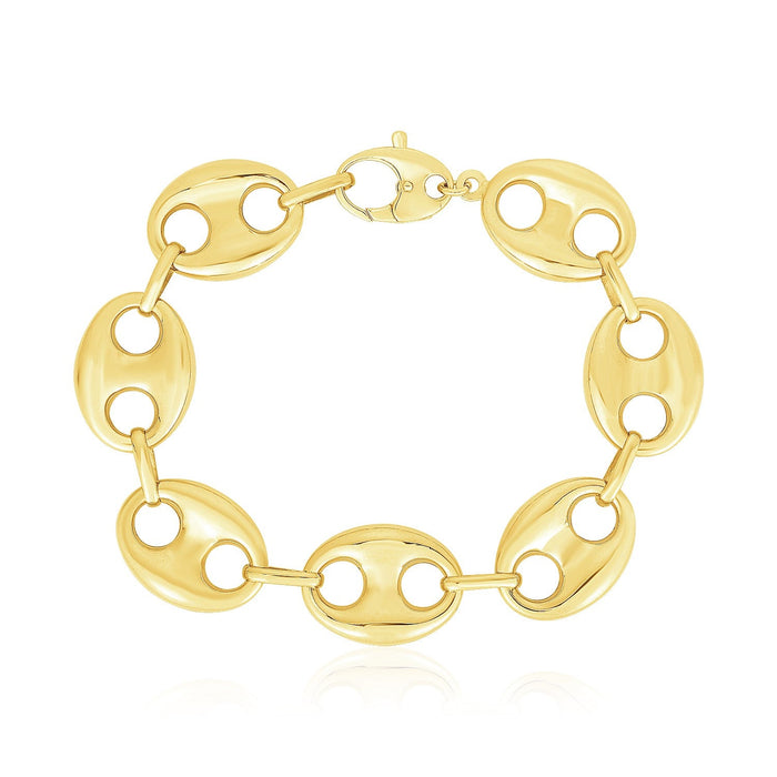 14k Yellow Gold High Polish Lite Puffed Mariner Link Bracelet (21 mm) by Avera Group