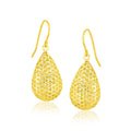 14k Yellow Gold Honeycomb Texture Large Teardrop Drop Earrings by Avera Group
