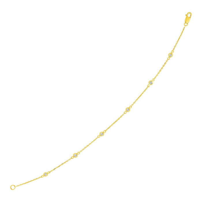 14k Yellow Gold 7 inch Bracelet with Diamond Stations by Avera Group