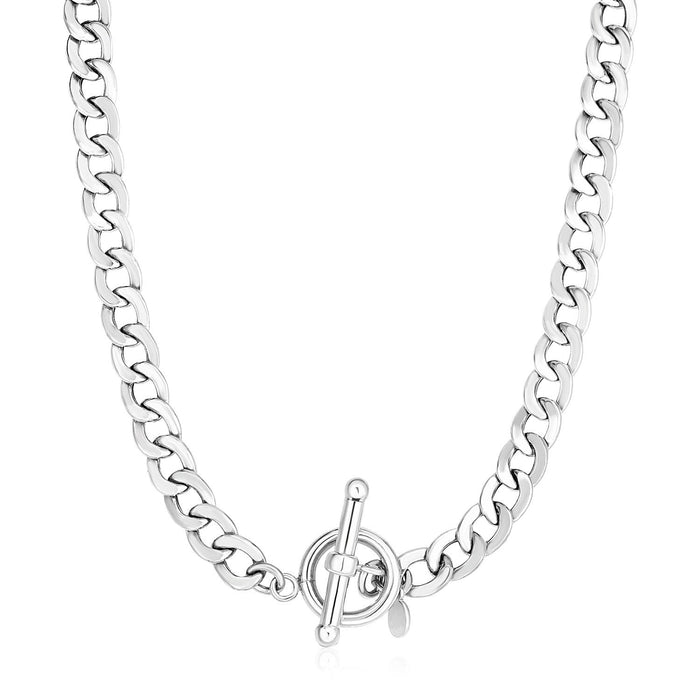 Sterling Silver Polished Wide Link Toggle Necklace by Avera Group