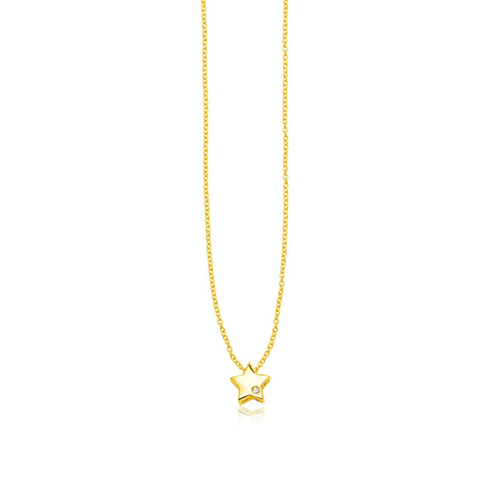 14k Yellow Gold Polished Star Necklace with Diamond by Avera Group
