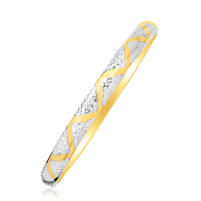 10k Two-Tone Gold Textured Zigzag Style Bangle by Avera Group
