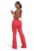 Red Two Piece Rose Top Pants Set by The House of Stylez